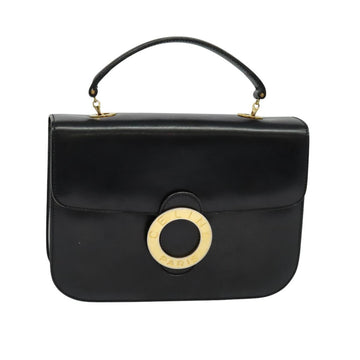 CELINE Hand Bag Leather Black Gold Auth 125958