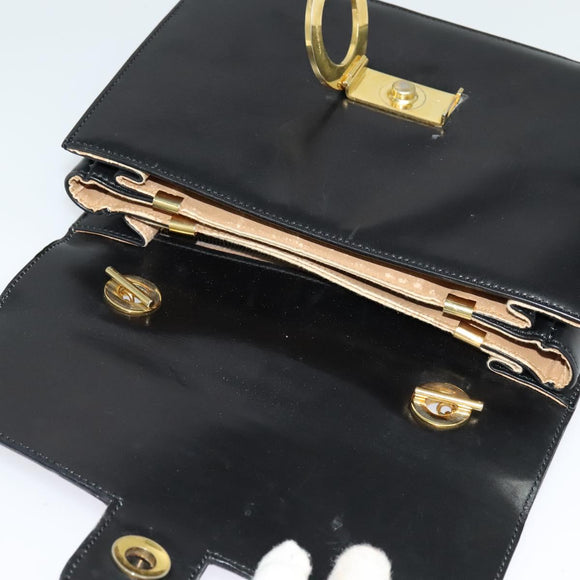 CELINE Hand Bag Leather Black Gold Auth 125958