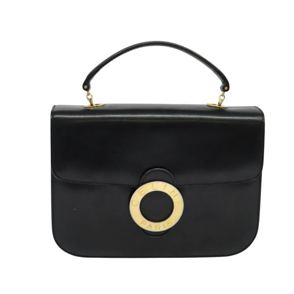 CELINE Hand Bag Leather Black Gold Auth 125958