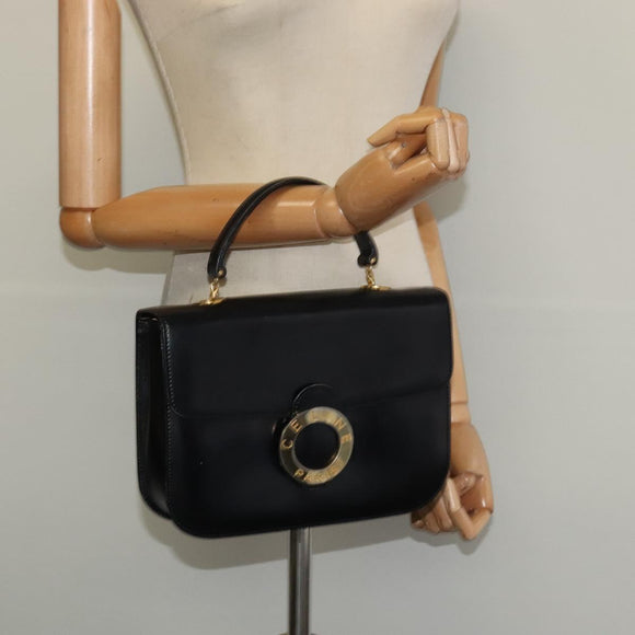 CELINE Hand Bag Leather Black Gold Auth 125958
