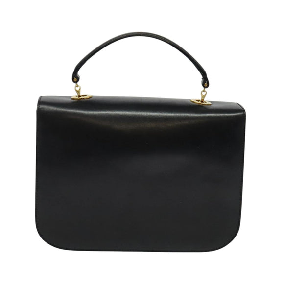 CELINE Hand Bag Leather Black Gold Auth 125958