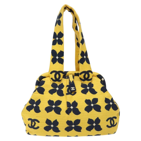 CHANEL Hand Bag Cotton Yellow CC Auth 125960V