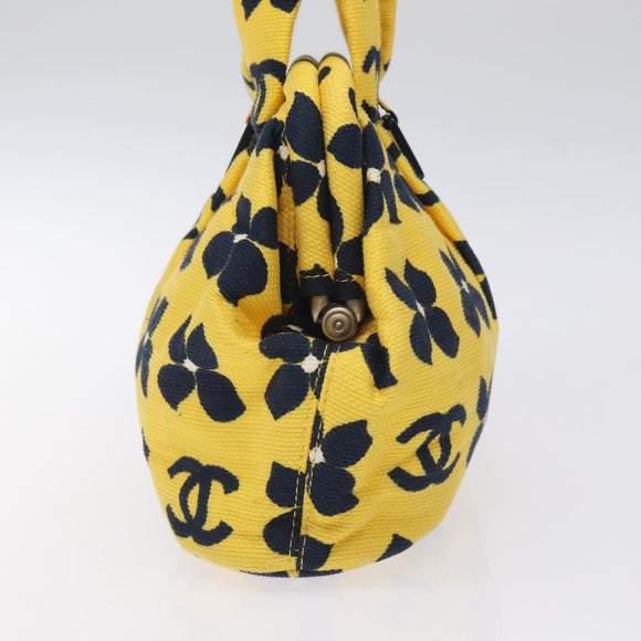 CHANEL Hand Bag Cotton Yellow CC Auth 125960V