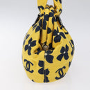 CHANEL Hand Bag Cotton Yellow CC Auth 125960V-4