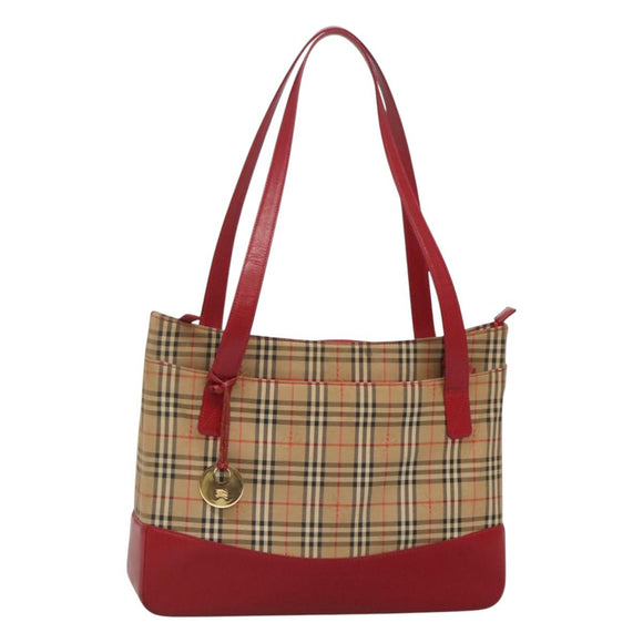 BURBERRY Nova Check Tote Bag Canvas Beige Gold Auth 125962