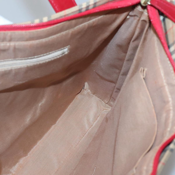 BURBERRY Nova Check Tote Bag Canvas Beige Gold Auth 125962