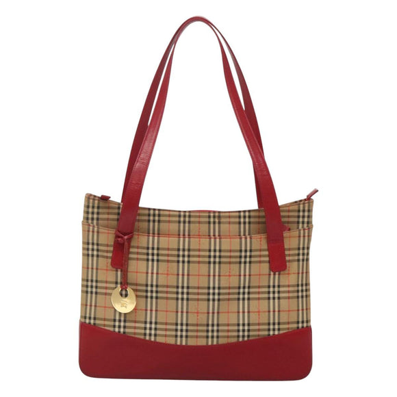 BURBERRY Nova Check Tote Bag Canvas Beige Gold Auth 125962