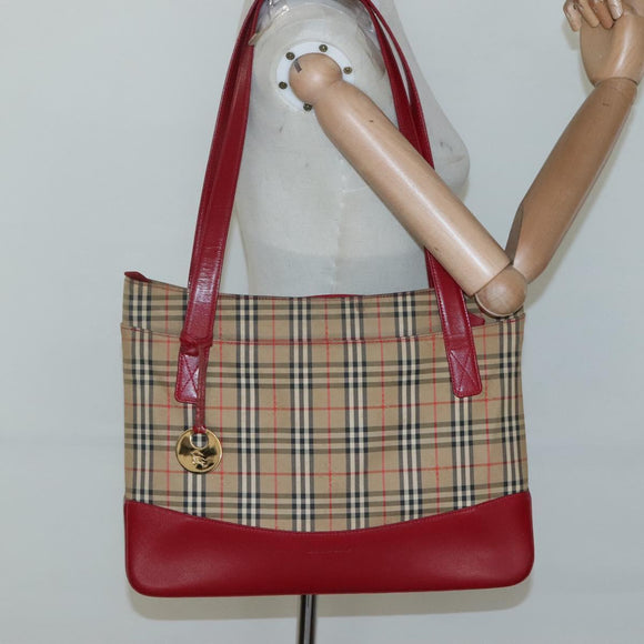 BURBERRY Nova Check Tote Bag Canvas Beige Gold Auth 125962