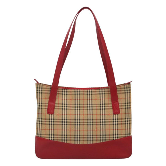 BURBERRY Nova Check Tote Bag Canvas Beige Gold Auth 125962