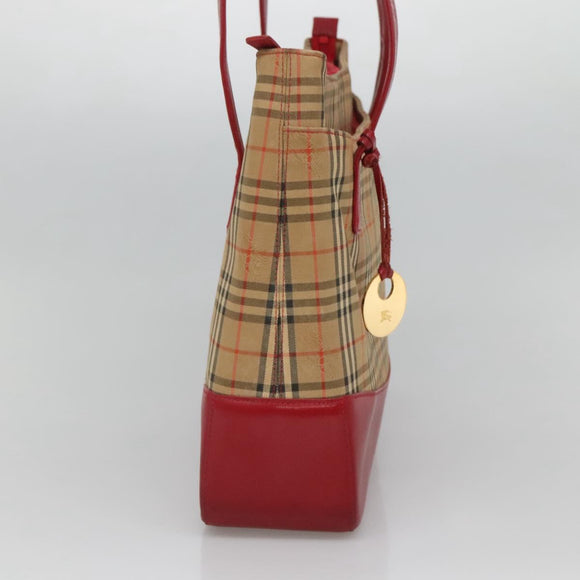 BURBERRY Nova Check Tote Bag Canvas Beige Gold Auth 125962