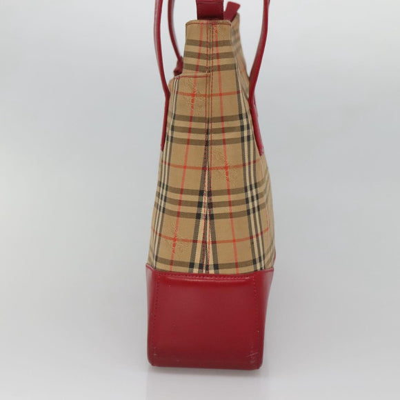BURBERRY Nova Check Tote Bag Canvas Beige Gold Auth 125962