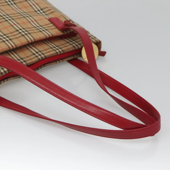 BURBERRY Nova Check Tote Bag Canvas Beige Gold Auth 125962