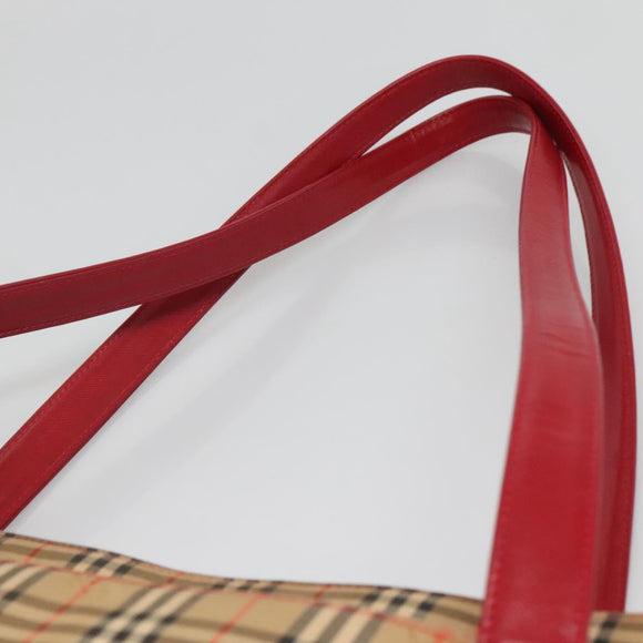 BURBERRY Nova Check Tote Bag Canvas Beige Gold Auth 125962