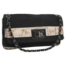 CHANEL Chain Shoulder Bag Nylon Black Silver CC Auth 125969-1