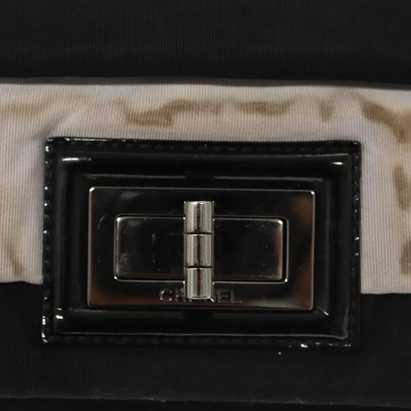 CHANEL Chain Shoulder Bag Nylon Black Silver CC Auth 125969