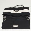 CHANEL Chain Shoulder Bag Nylon Black Silver CC Auth 125969-20