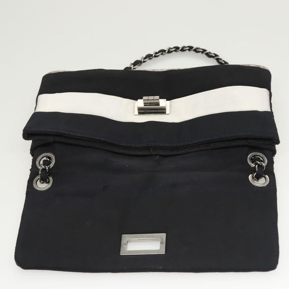 CHANEL Chain Shoulder Bag Nylon Black Silver CC Auth 125969