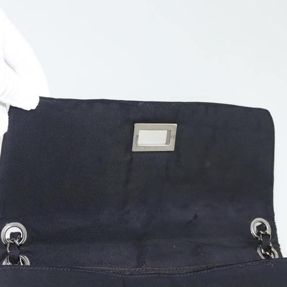 CHANEL Chain Shoulder Bag Nylon Black Silver CC Auth 125969