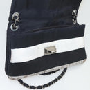 CHANEL Chain Shoulder Bag Nylon Black Silver CC Auth 125969-21
