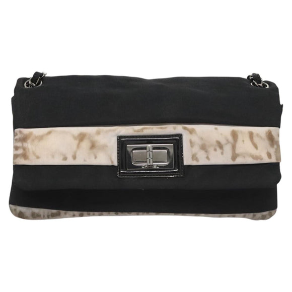 CHANEL Chain Shoulder Bag Nylon Black Silver CC Auth 125969