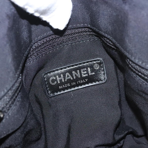 CHANEL Chain Shoulder Bag Nylon Black Silver CC Auth 125969