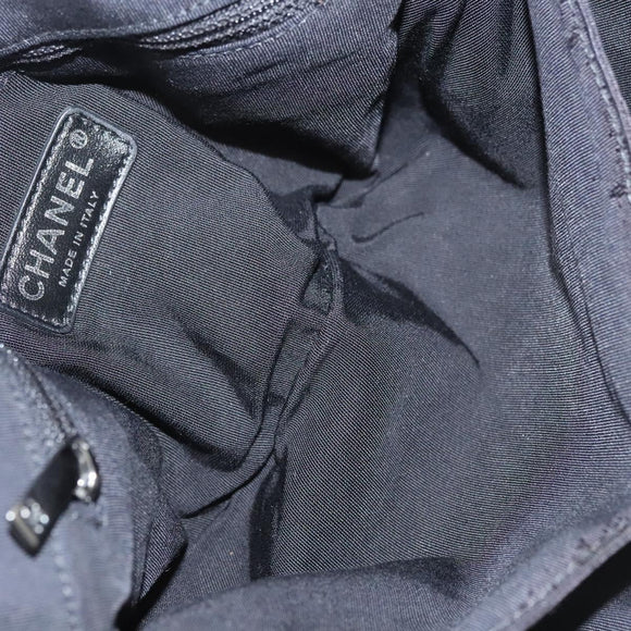 CHANEL Chain Shoulder Bag Nylon Black Silver CC Auth 125969