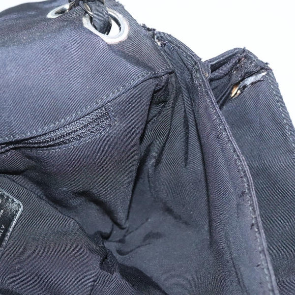 CHANEL Chain Shoulder Bag Nylon Black Silver CC Auth 125969