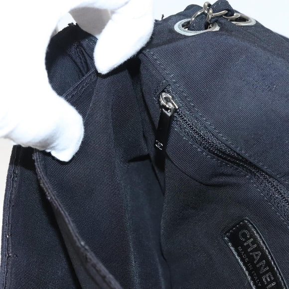 CHANEL Chain Shoulder Bag Nylon Black Silver CC Auth 125969