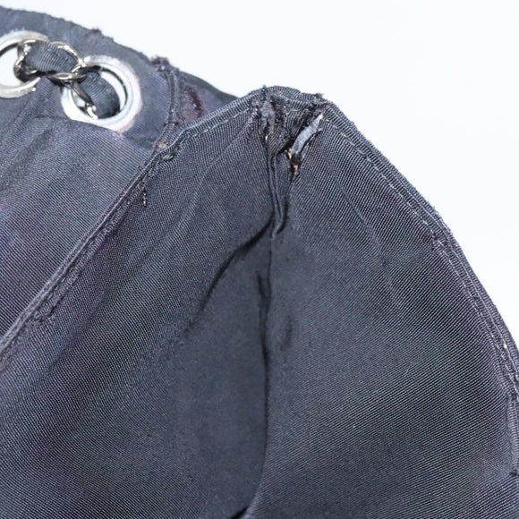 CHANEL Chain Shoulder Bag Nylon Black Silver CC Auth 125969