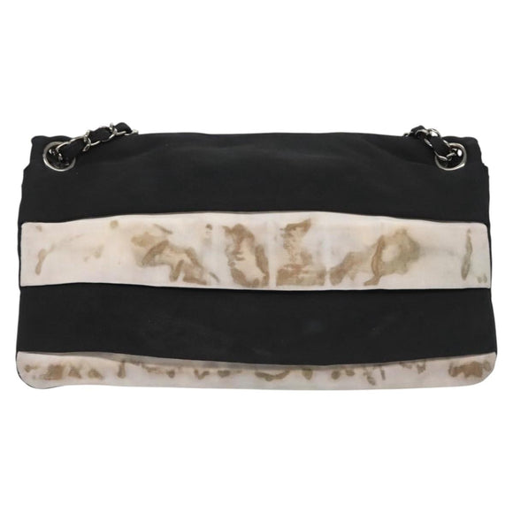 CHANEL Chain Shoulder Bag Nylon Black Silver CC Auth 125969