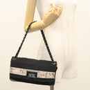CHANEL Chain Shoulder Bag Nylon Black Silver CC Auth 125969-32