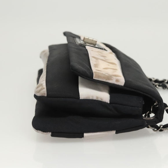 CHANEL Chain Shoulder Bag Nylon Black Silver CC Auth 125969