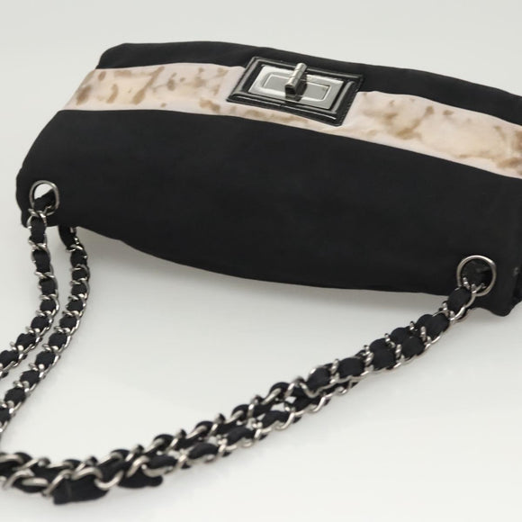 CHANEL Chain Shoulder Bag Nylon Black Silver CC Auth 125969