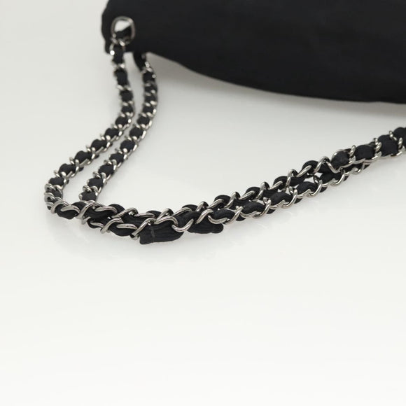 CHANEL Chain Shoulder Bag Nylon Black Silver CC Auth 125969
