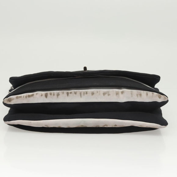 CHANEL Chain Shoulder Bag Nylon Black Silver CC Auth 125969