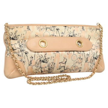 CHANEL Accessory Pouch Silk Beige Gold CC Auth 125970