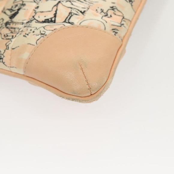 CHANEL Accessory Pouch Silk Beige Gold CC Auth 125970