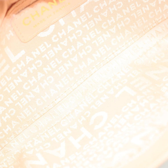 CHANEL Accessory Pouch Silk Beige Gold CC Auth 125970