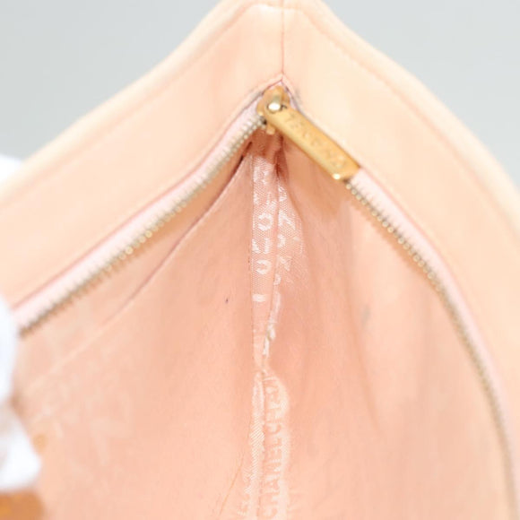 CHANEL Accessory Pouch Silk Beige Gold CC Auth 125970