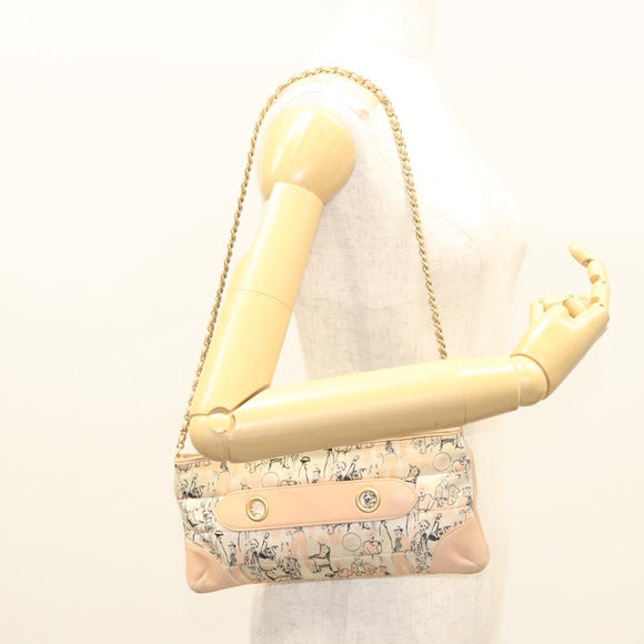 CHANEL Accessory Pouch Silk Beige Gold CC Auth 125970