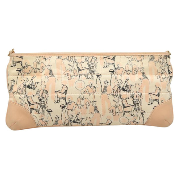 CHANEL Accessory Pouch Silk Beige Gold CC Auth 125970