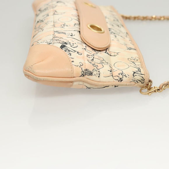 CHANEL Accessory Pouch Silk Beige Gold CC Auth 125970