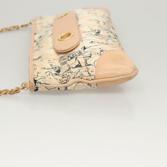 CHANEL Accessory Pouch Silk Beige Gold CC Auth 125970