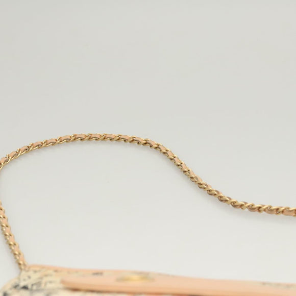 CHANEL Accessory Pouch Silk Beige Gold CC Auth 125970