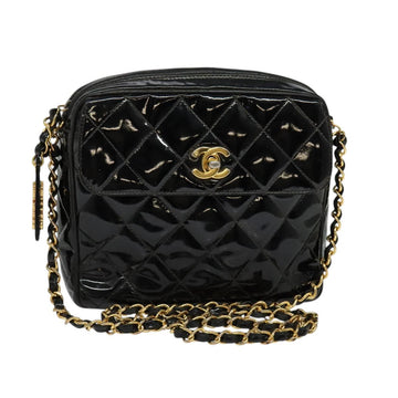 CHANEL Matelasse Chain Shoulder Bag Enamel Black Gold CC Auth 125971