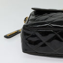 CHANEL Matelasse Chain Shoulder Bag Enamel Black Gold CC Auth 125971-8