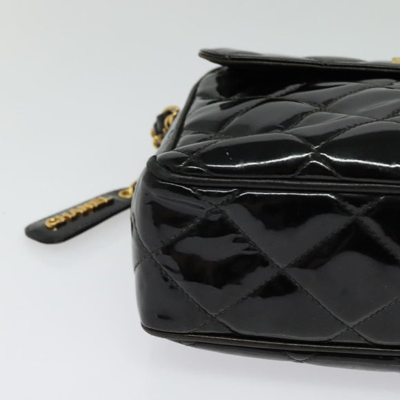 CHANEL Matelasse Chain Shoulder Bag Enamel Black Gold CC Auth 125971
