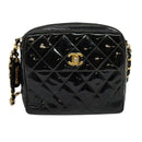 CHANEL Matelasse Chain Shoulder Bag Enamel Black Gold CC Auth 125971-13