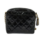 CHANEL Matelasse Chain Shoulder Bag Enamel Black Gold CC Auth 125971-2