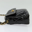 CHANEL Matelasse Chain Shoulder Bag Enamel Black Gold CC Auth 125971-3